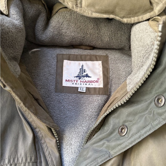 Misty Harbor Down Feathers Men's Olive Green Hooded Jacket Sz XL EUC - Picture 3 of 8